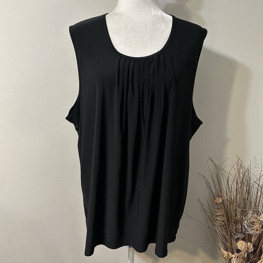 Vtg Maggie Barnes Women Black Tank Top Blouse Pleated Front Plus Sz 1X USA
